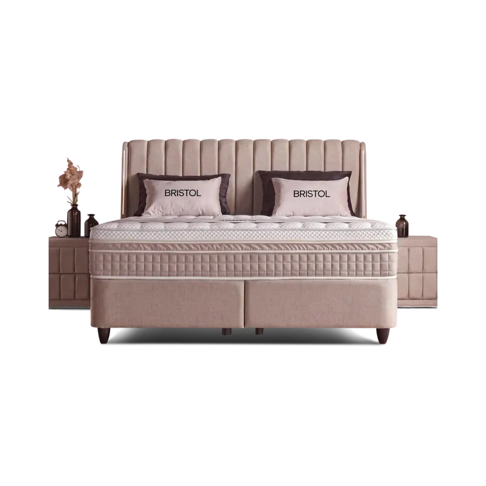 Premium Boxspringbett 160×200 komplett mit Matratze, Topper & Bettkasten, Samt Beige, Bristol