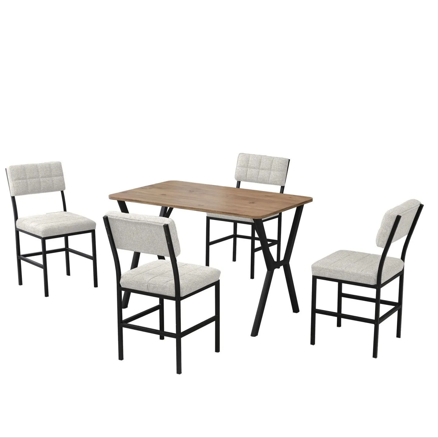 Stedum Matgrupp Bord 110 cm + 4 Stolar - Kräm Och Valnöt