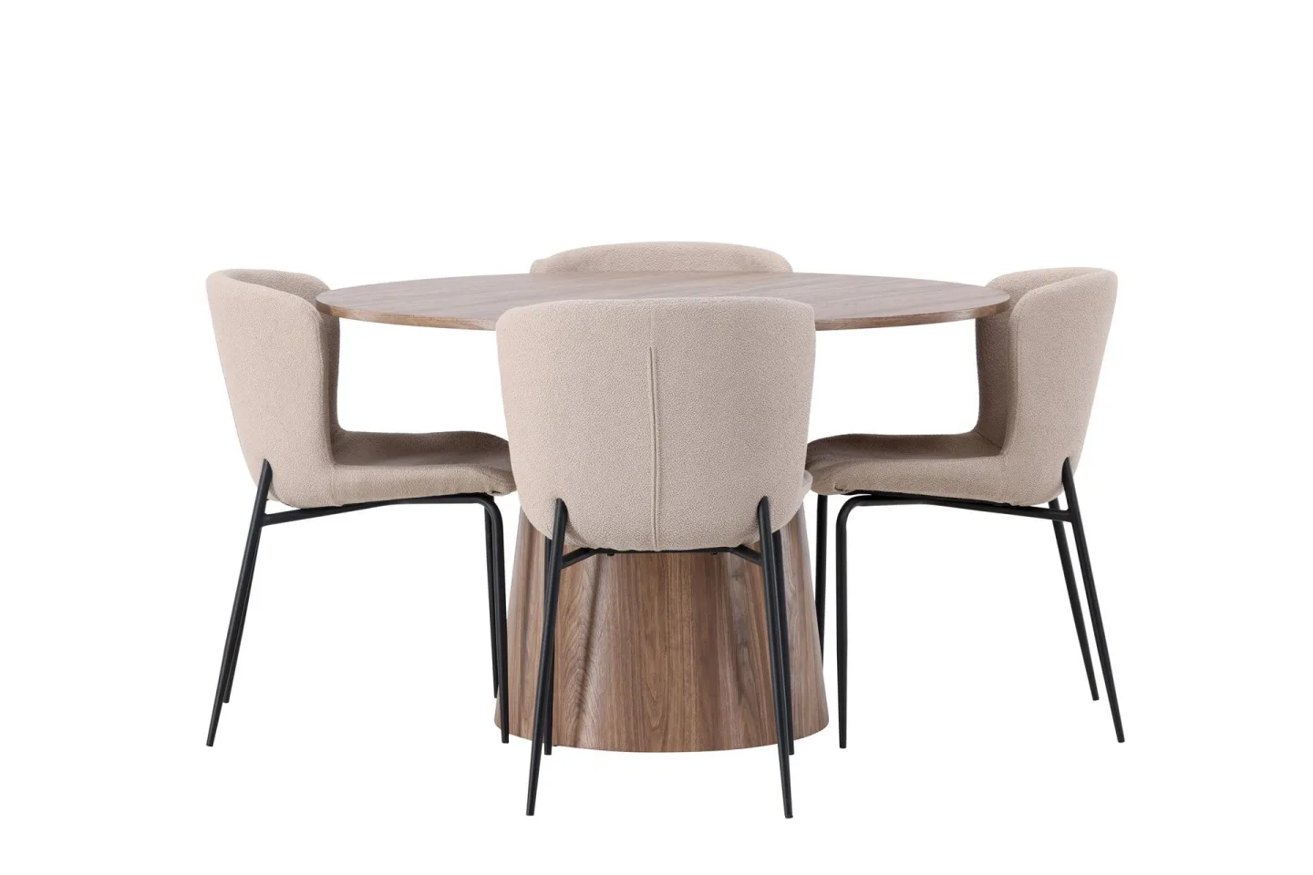 Lanzo Matgrupp 120 cm Rund med 4 Modesto Stolar - Natur