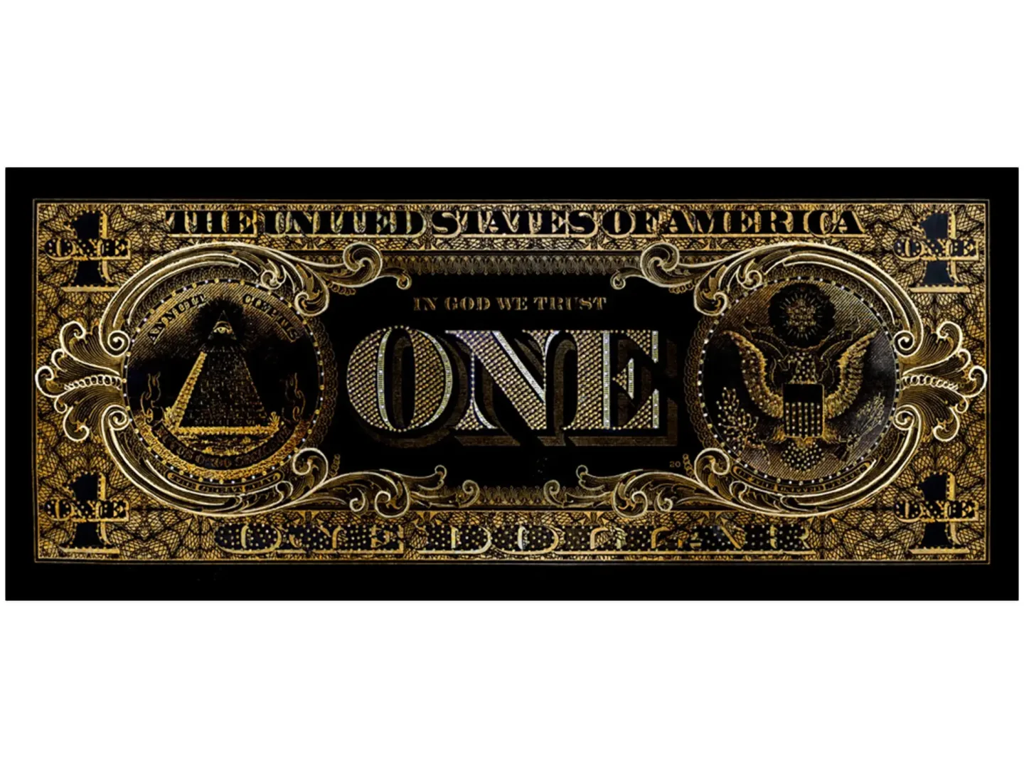 image LAND Digitaldruck auf Glas Ein-Dollar-Schein in Schwarz und Gold Gelb | Schubiger Möbel