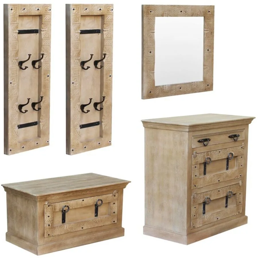 Garderobenmöbel Daipur natur Holz/Metall B 276 T 45 H 110 cm