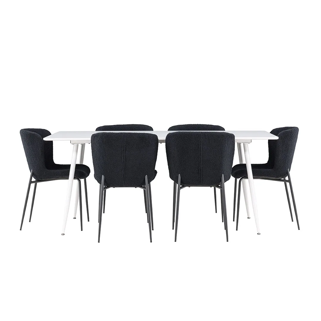 Silar Essgruppe Tisch 90x180cm und 6 Teddy Stühle weiß.