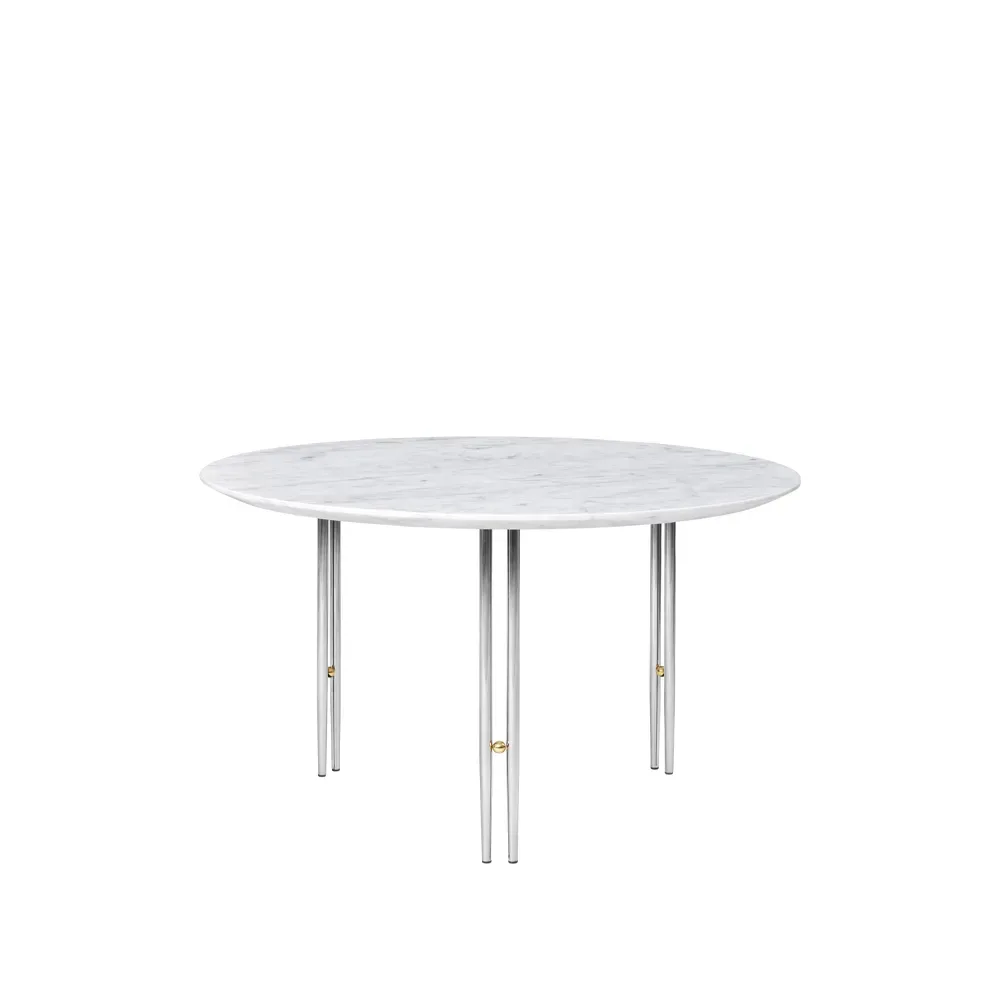 GUBI IOI Couchtisch White carrara marble, ø70, Gestell aus Chrom
