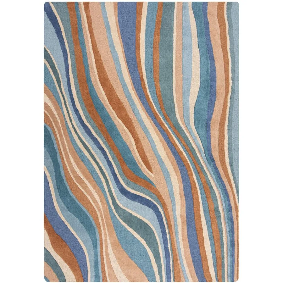 Teppich Holo braun/blau Streifen Wolle 200 x 290 cm