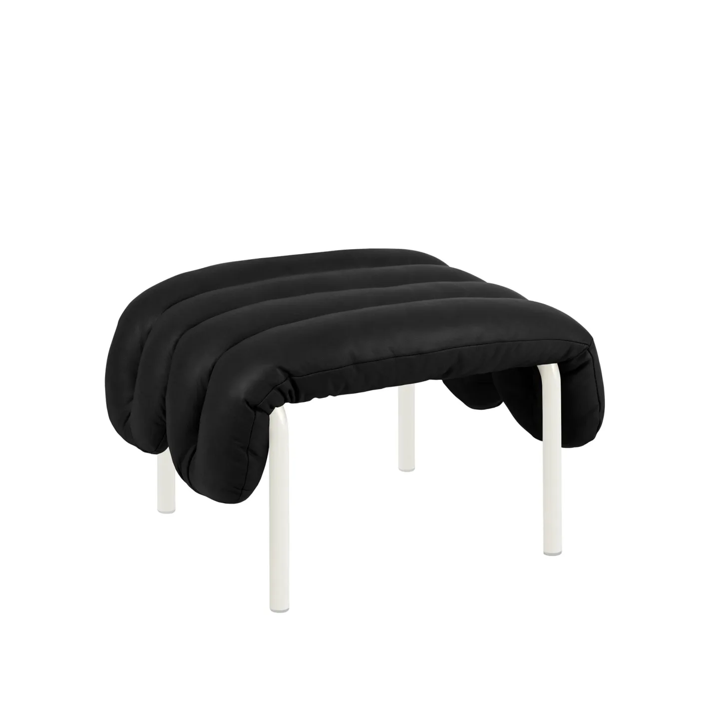 HEM - Puffy Ottoman - Black Leather/Cream - Fotpallar - Faye Toogood - Beige,Svart - Läder/Naturmaterial/Metall/Trä/Skum