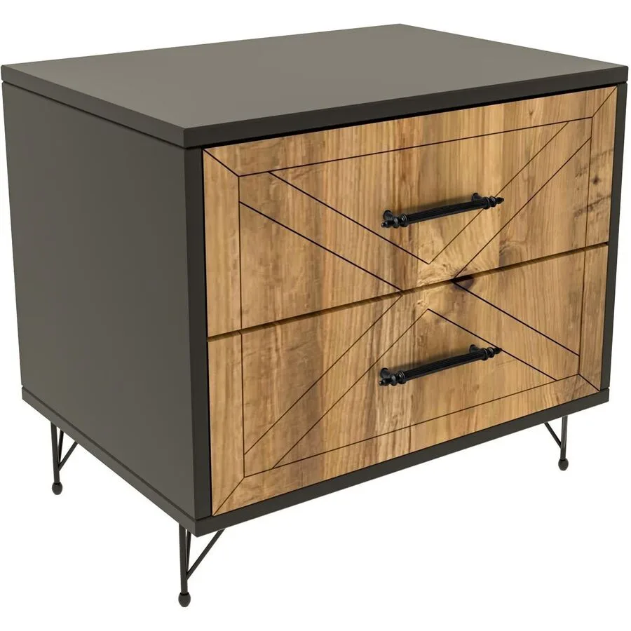 Nachttisch Uyumak anthrazit/natur Melaminbeschichtete Spanplatte B 50 H 55 cm