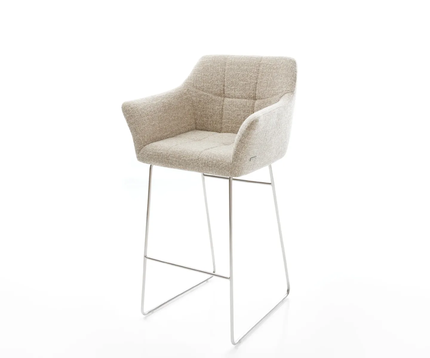 Barstuhl Yulo-Flex Webstoff Soft Beige Kufengestell Edelstahl Silberfarben