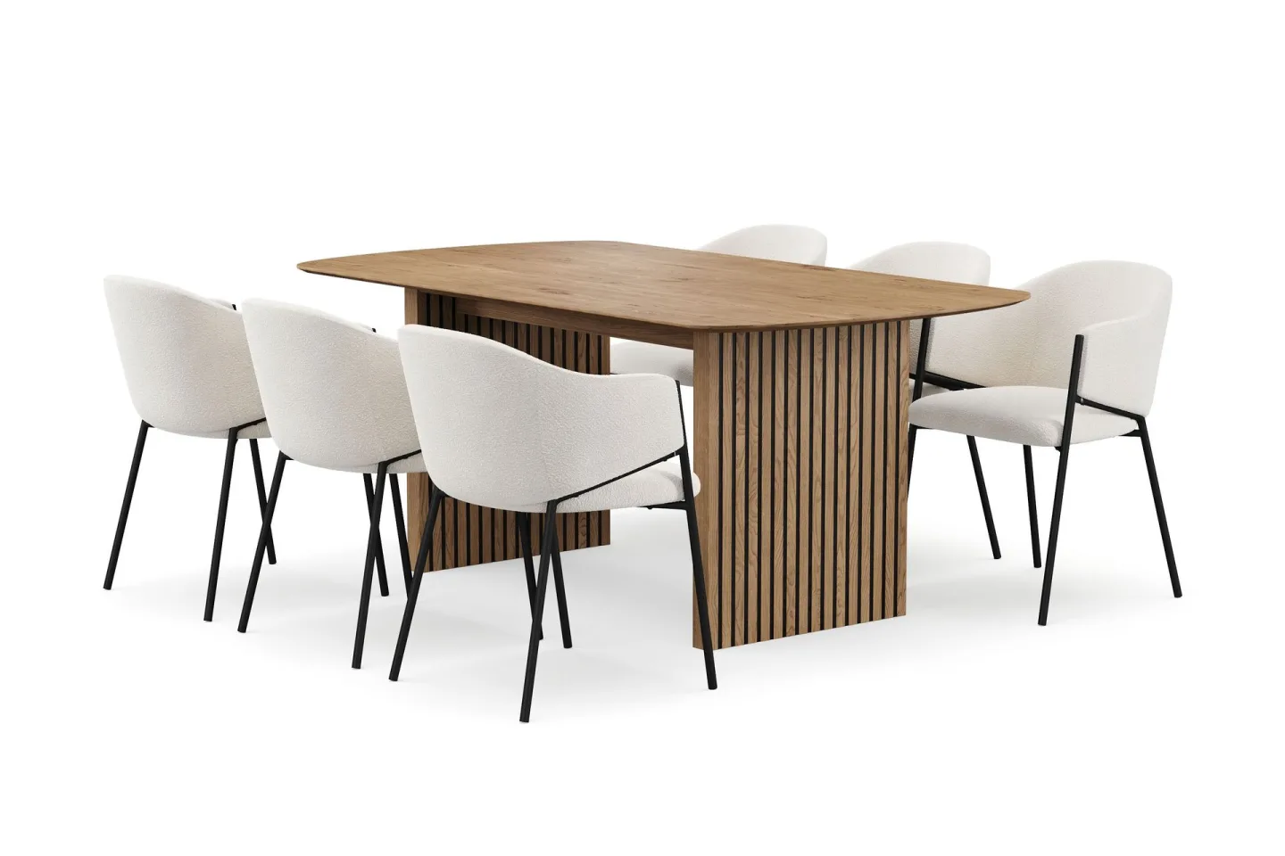 Richeto Matbord 180 cm med 6 Filip Matstolar - Naturlig finish / Vit Bouclé