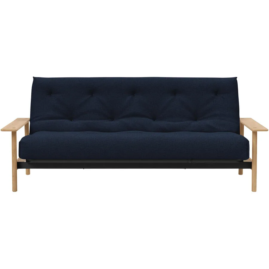 Innovation Bettsofa Kelani Blau, Natur Stoff, Holz, Metall B 230 T 100 cm Verstellbare Lehne