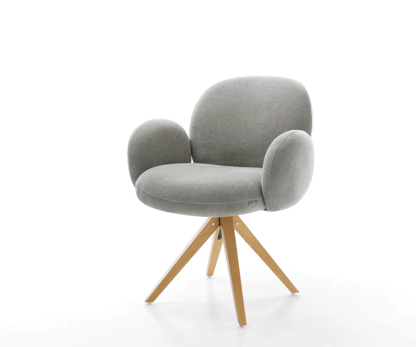 Drehstuhl Nube-Flex mit Armlehnen Strukturstoff Soft Grau Holzgestell kantig Natur 360° drehbar Taschenfederkern