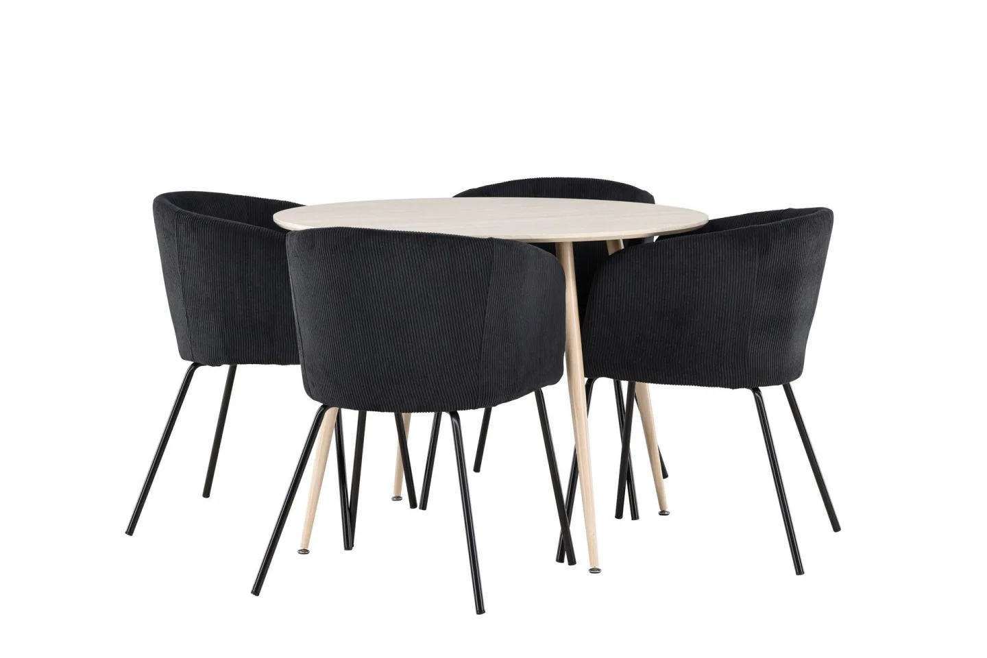 Plaza Matgrupp 100 cm Rund med 4 Berit stolar - Whitewash/Svart
