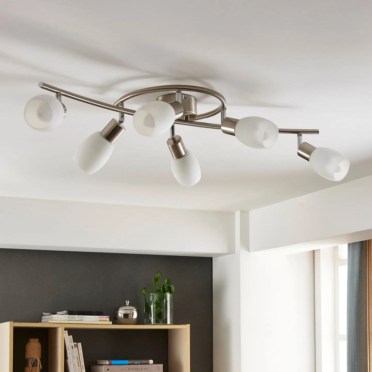 Arda Deckenleuchte Whie/Nickel - Lindby - Wohnzimmer - Modern - Glas - Mehrflammig