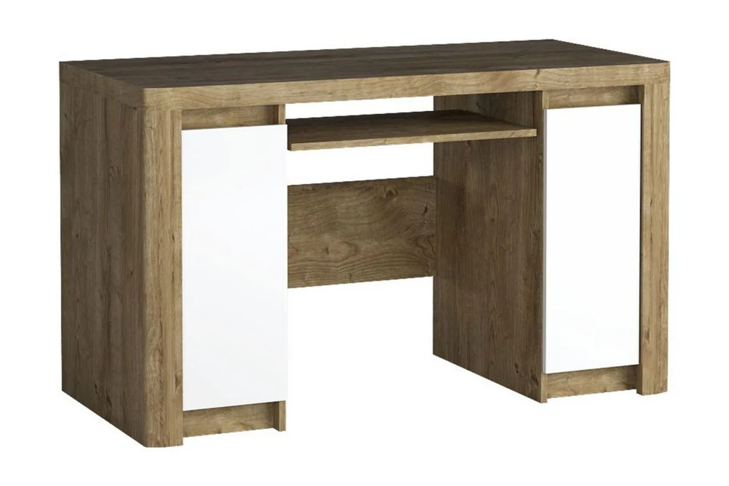 Domardon Skrivbord 130 cm med Förvaring 2 Skåp - Trä/Vit
