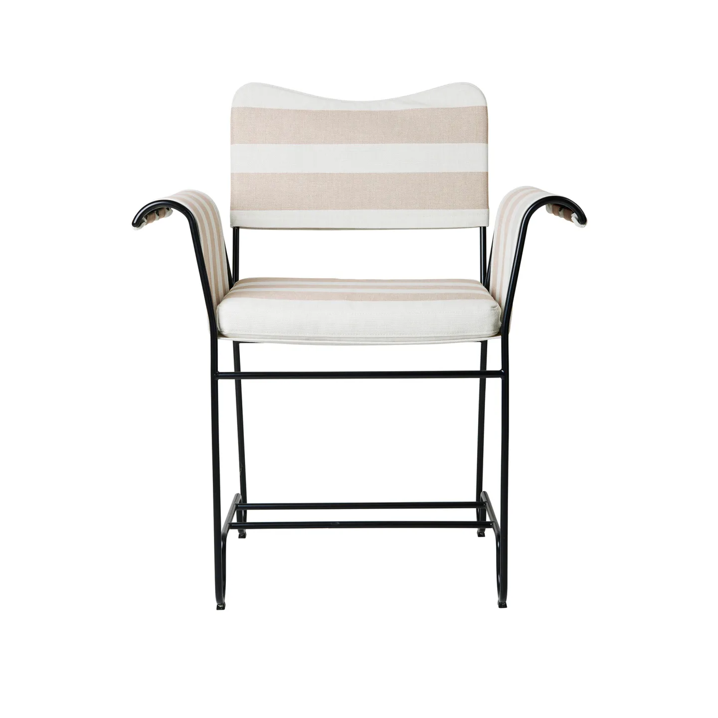 Gubi - Tropique Dining Chair - w/o Fringes Classic Black Base, Leslie Stripe, Limonta 40 - Matstolar utomhus - Mathieu Matégot - Beige,Vit - Textilmaterial
