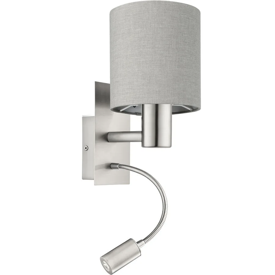 Eglo Wandlampe Pasteri Grau Stahl 38 cm - Farbe: Nickel matt - Lichtfarbe: Warmweiss