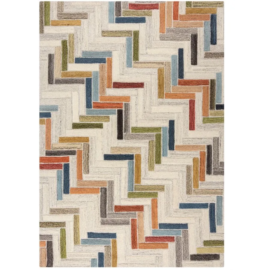 Teppich Ossu Multifarbig Architektonisch Wolle 170 x 120 cm