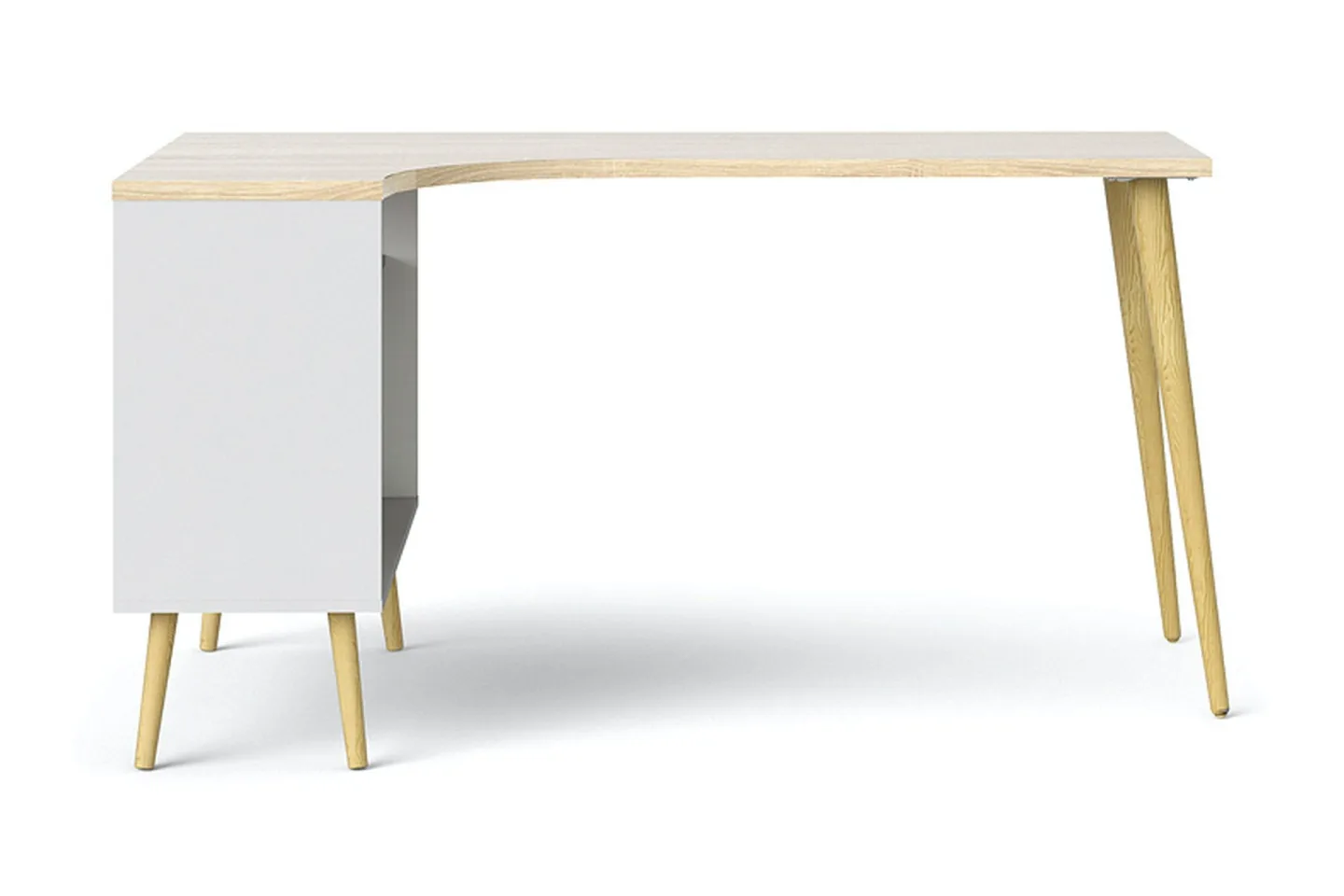 Delta Skrivbord 145 cm med Förvaring Lådor + Hyllor - Vit/Natur