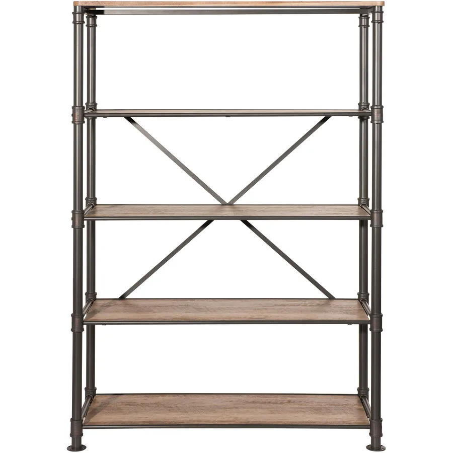 Regal Nael natur, schwarz matt Metall, MDF B 124 H 180 cm