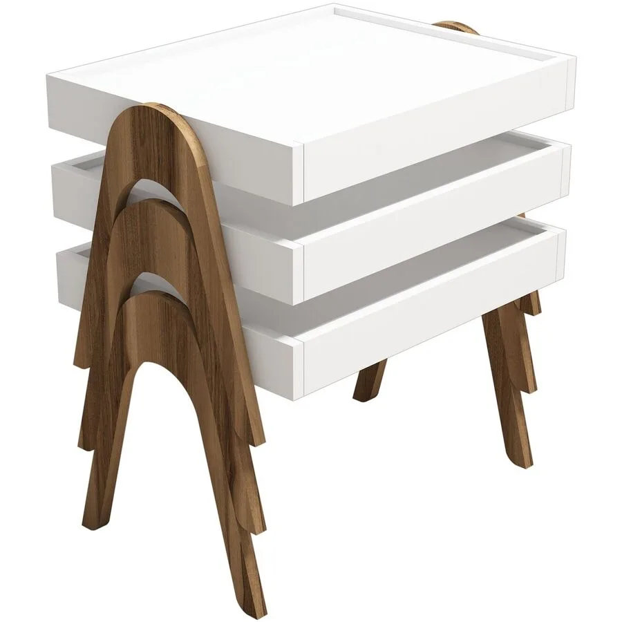 Beistelltisch 3er-Set Yasam Walnuss Melamin B 53.6 H 64 cm