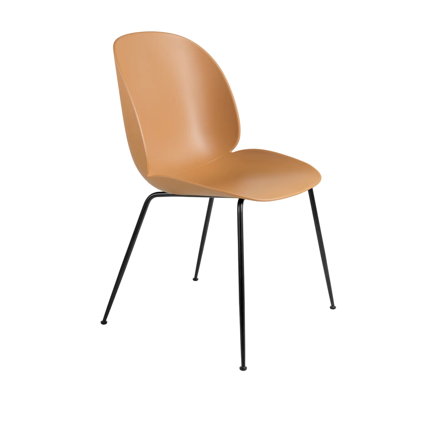 Gubi - Beetle Dining Chair Un-upholstered, Conic Base, Black Conic, Shell Amber Brown - Matstolar - GamFratesi - Brun - Metall/Plast