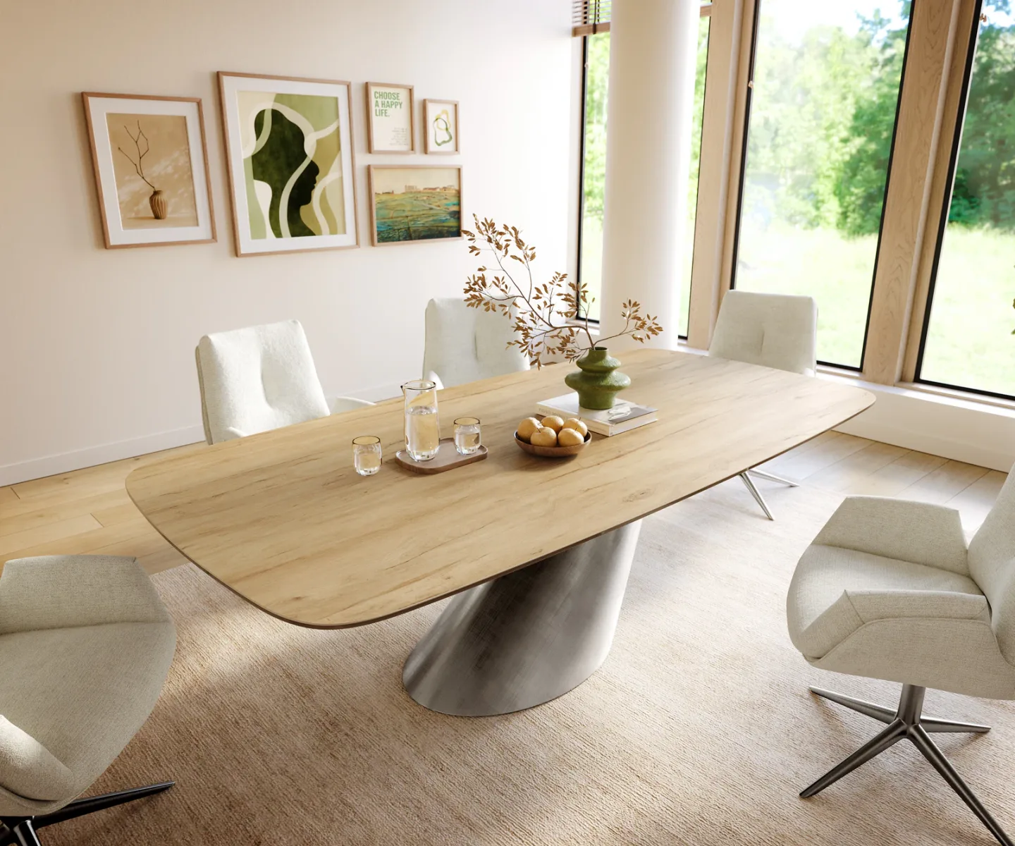 Esstisch Edge Boot 240x120 cm Keramik Laminam® Sabbia Eichefarbig Cono Metallic Silber