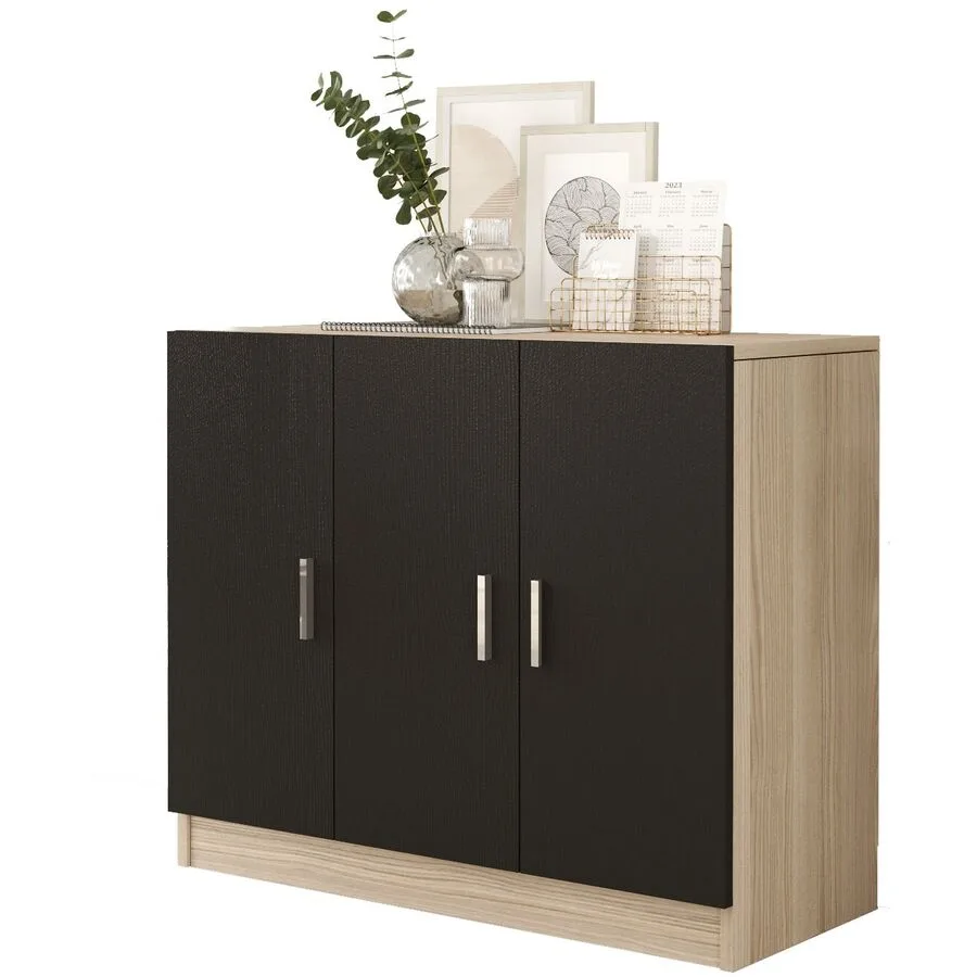 Schrank Yemek Eiche und Schwarz melaminbeschichtete Spanplatte B 89.1 cm H 73.8 cm