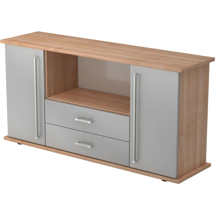 Sideboard Office Silber, Nussbaum Holzwerkstoff B 166.1 H 84 cm