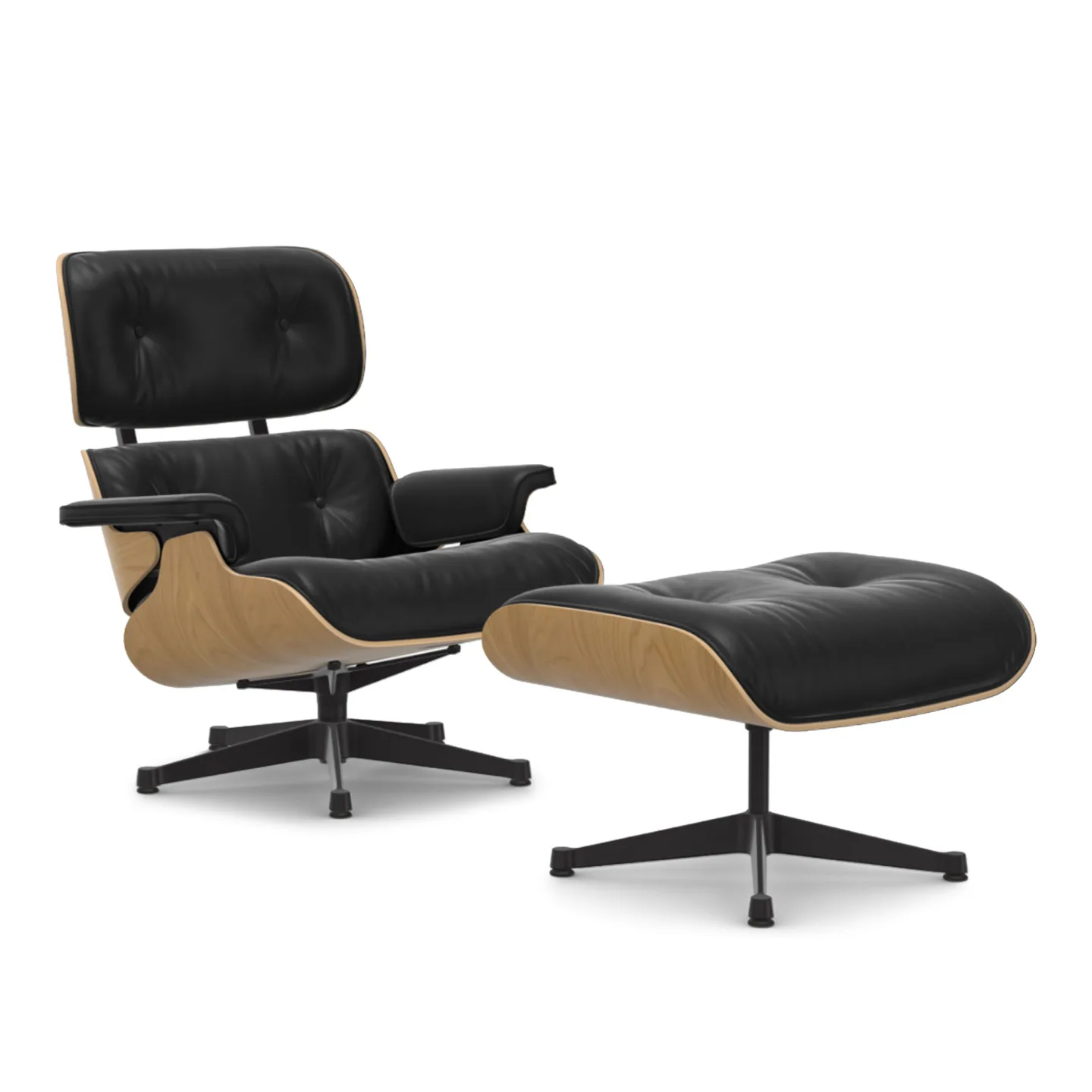 Vitra - Eames Lounge Set Natural Chestnut Leather Natural Nero 66 Deep Black - Fåtöljer - Charles & Ray Eames - Svart