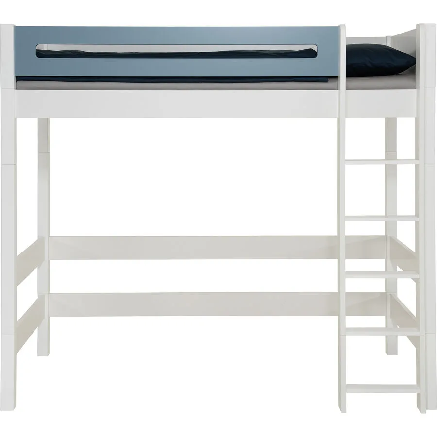 Hochbett Elina weiss, blau Buche massiv 90 x 200 cm