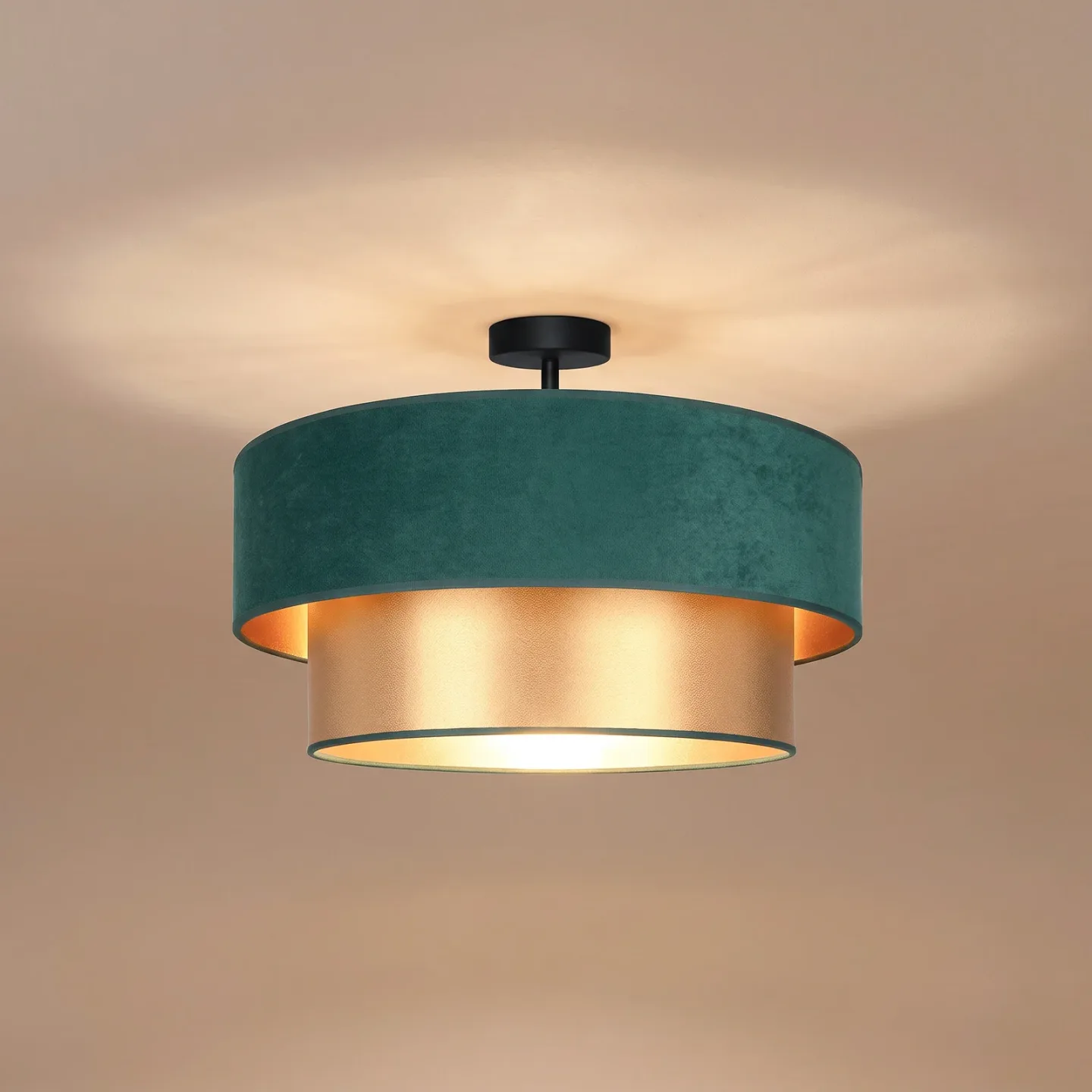 Dorina Deckenlampe, grün/gold, Ø 60 cm, Textil, E27 - Duolla - Küche - Junges Wohnen - Stoff / Textil - Einflammig