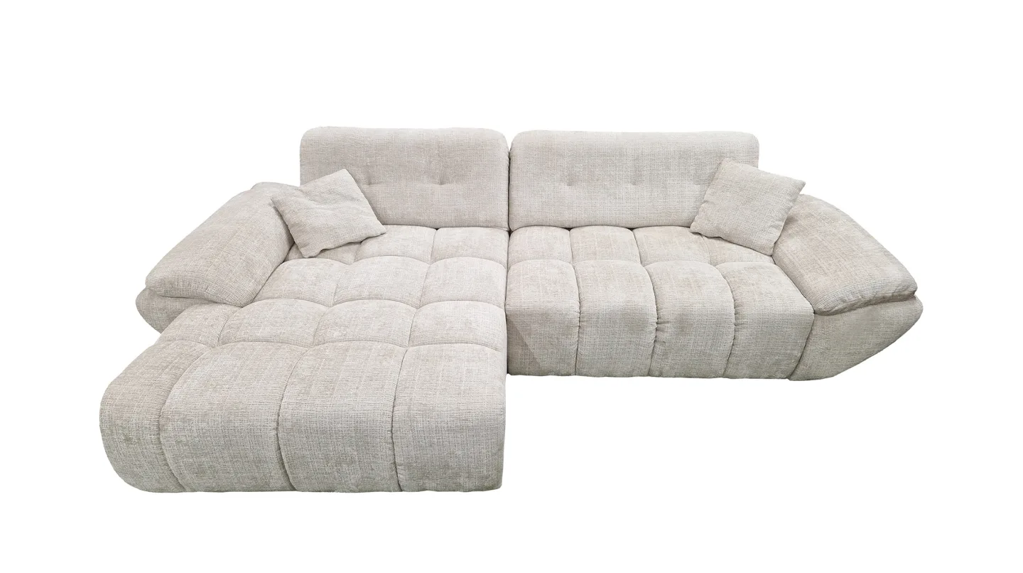 Ecksofa creme elektrisch ausfahrbar 308 cm - OT links - HUGO