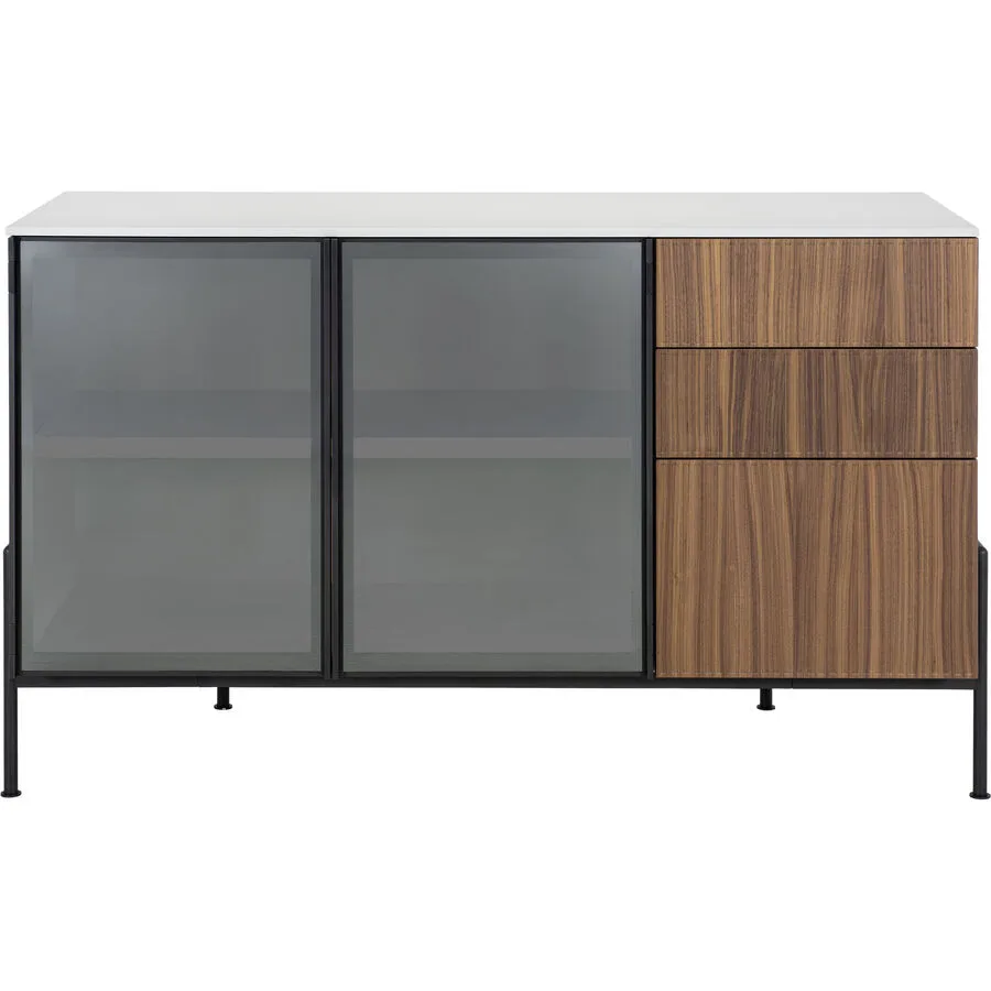 NOVAMOBILI Sideboard Sebastiano Natur, Beige, Dunkelgrau, Schwarz MDF, Metall, Glas B 141 cm H 85.2 cm