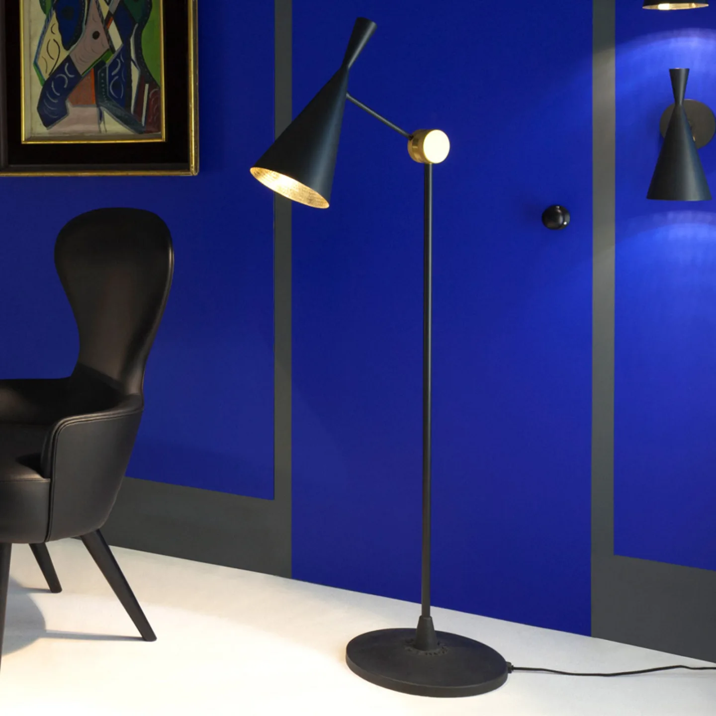 Beat Gulvlampe Matt Black/Brass - Tom Dixon Beat Floor - Stue - Design - Metal - Med skærm