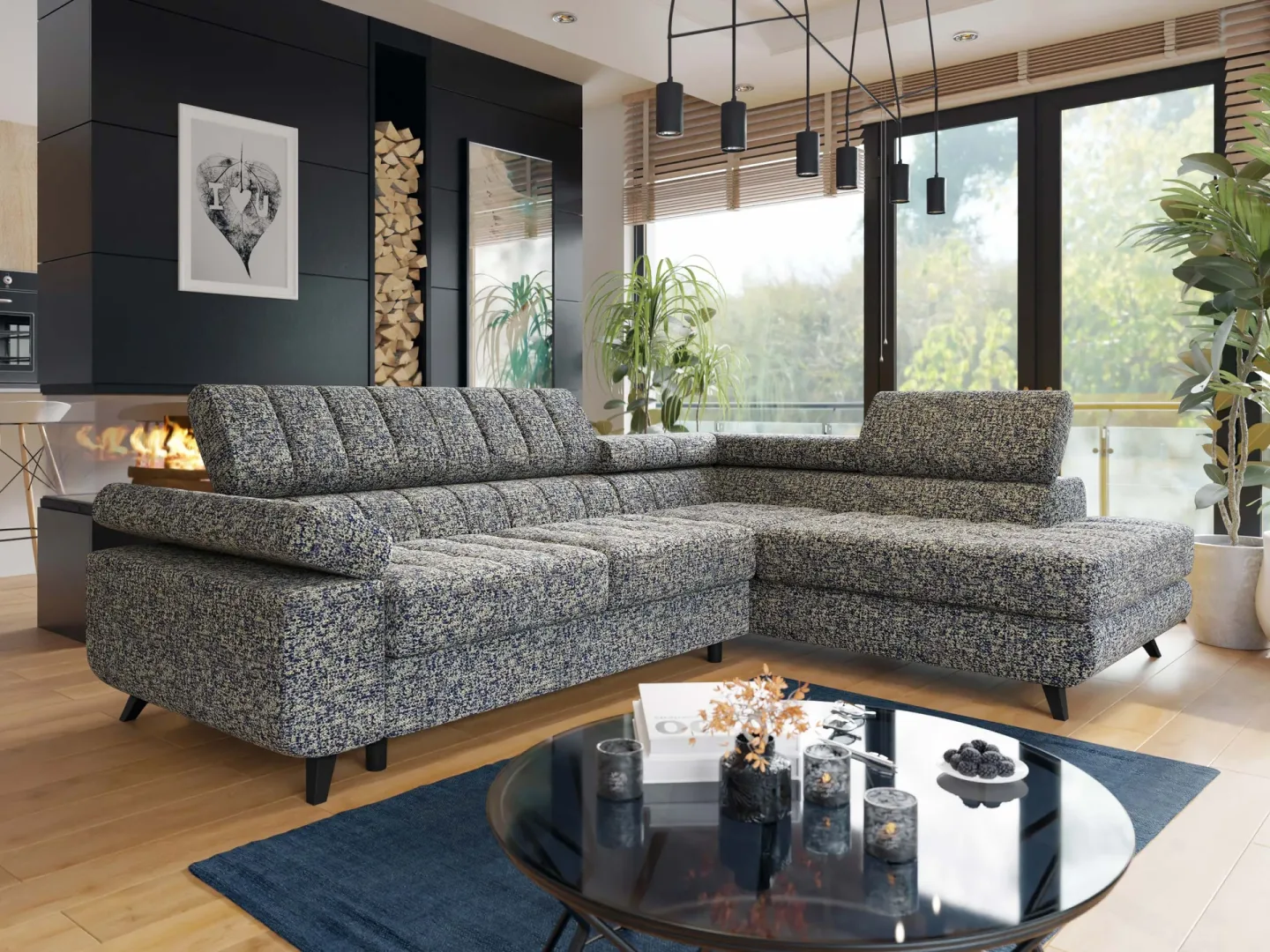 Amshyttan Bäddsoffa med Schäslong 4-sits - Blå