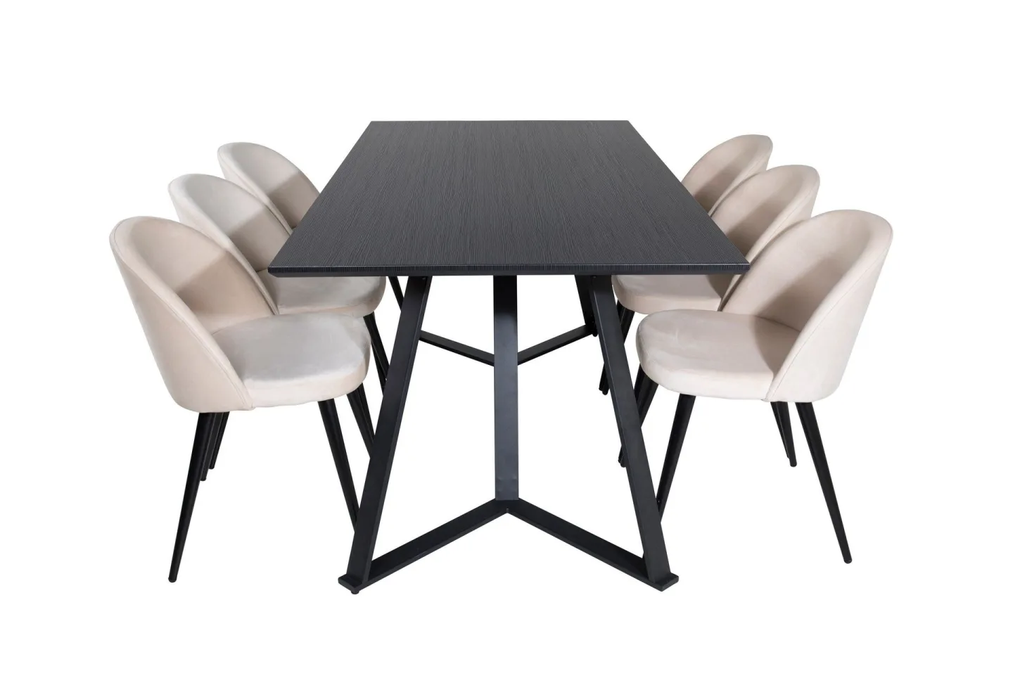Marina Matgrupp 180 cm Rektangulär med 6 Velvet stolar - Beige
