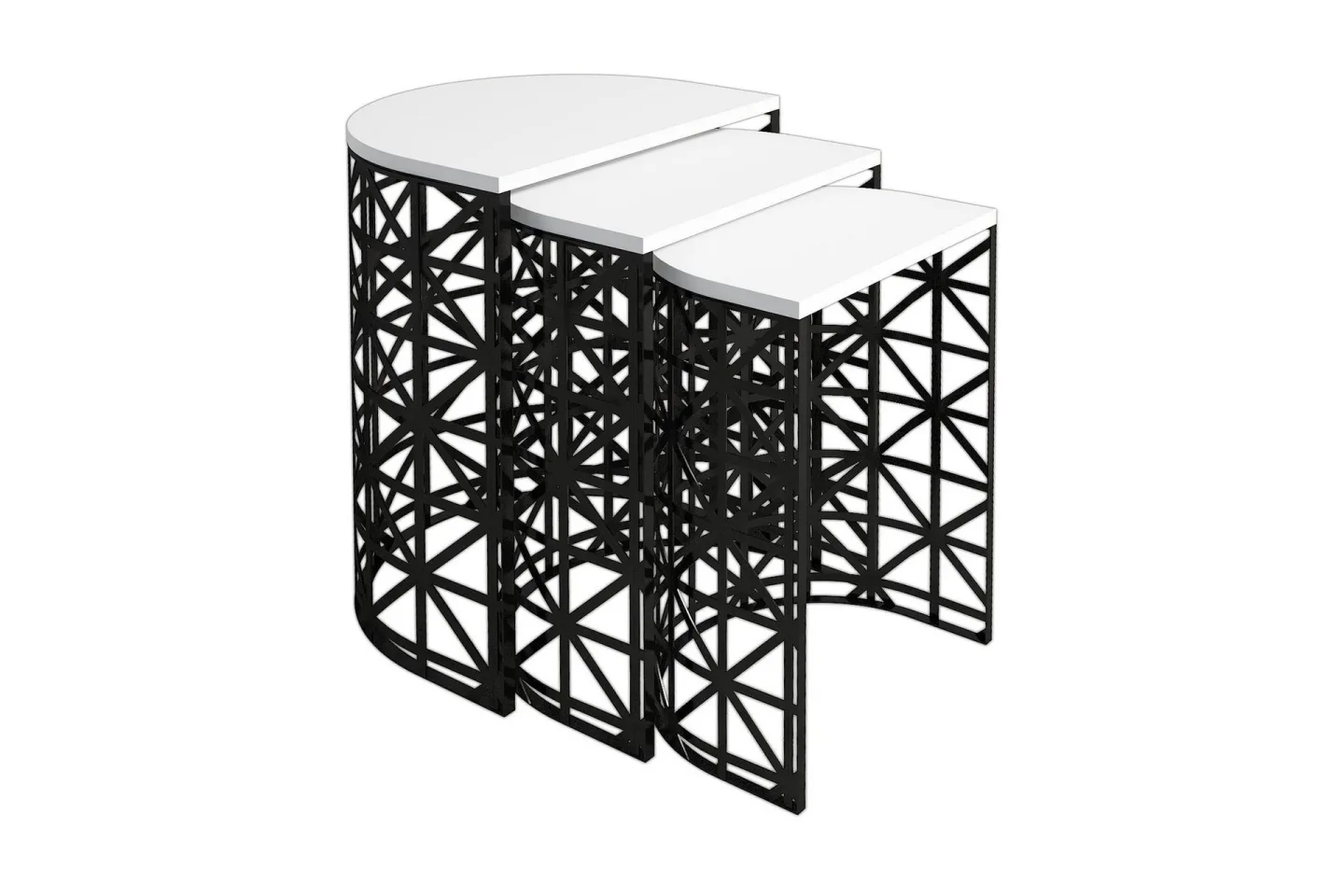 Hovdane Satsbord 46 cm Halvcirkel 3 Bord - Vit/Svart