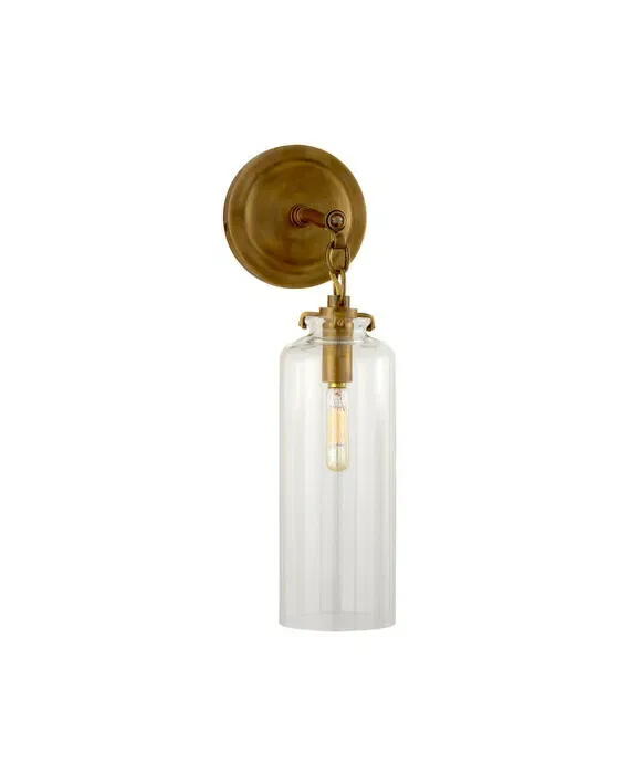 Katie Small Cylinder Sconce Antique Brass/Clear Glass