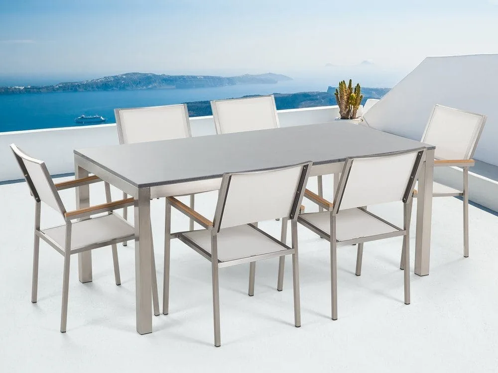 Bacoli Matgrupp Utomhus 180 cm + 6 Utestolar - Grå