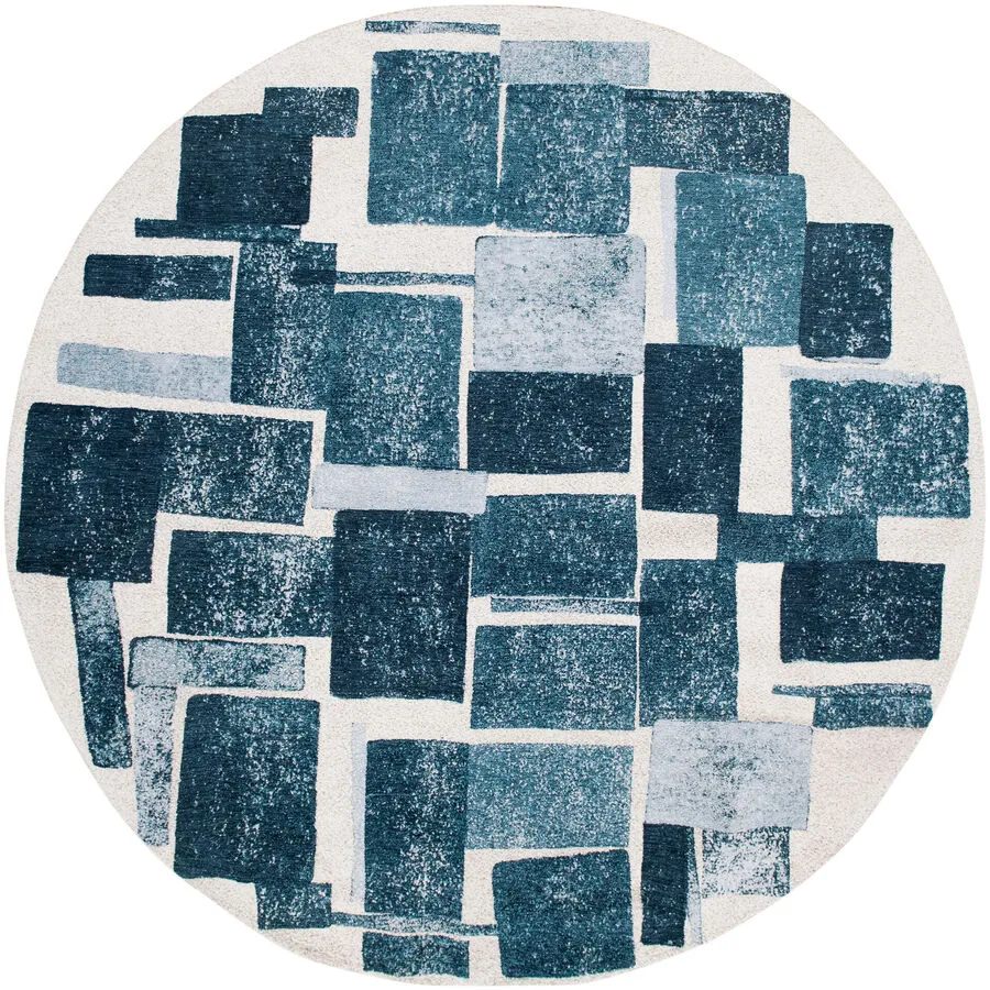 Teppich Lucia Dunkelblau, Hellblau, Weiss Anderes Muster Polyester 140 x 140 cm