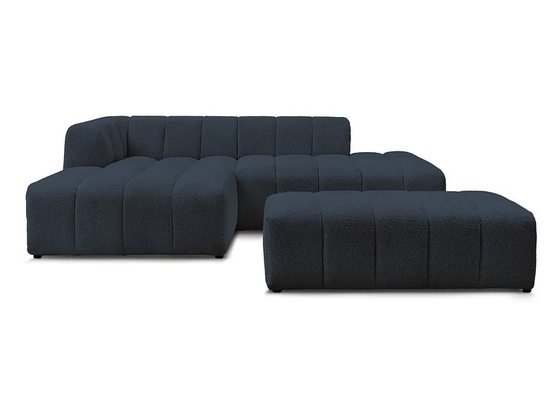 Ecksofa mit Hocker BOBOCHIC ANNECY Boucle-Stoff dunkelblau