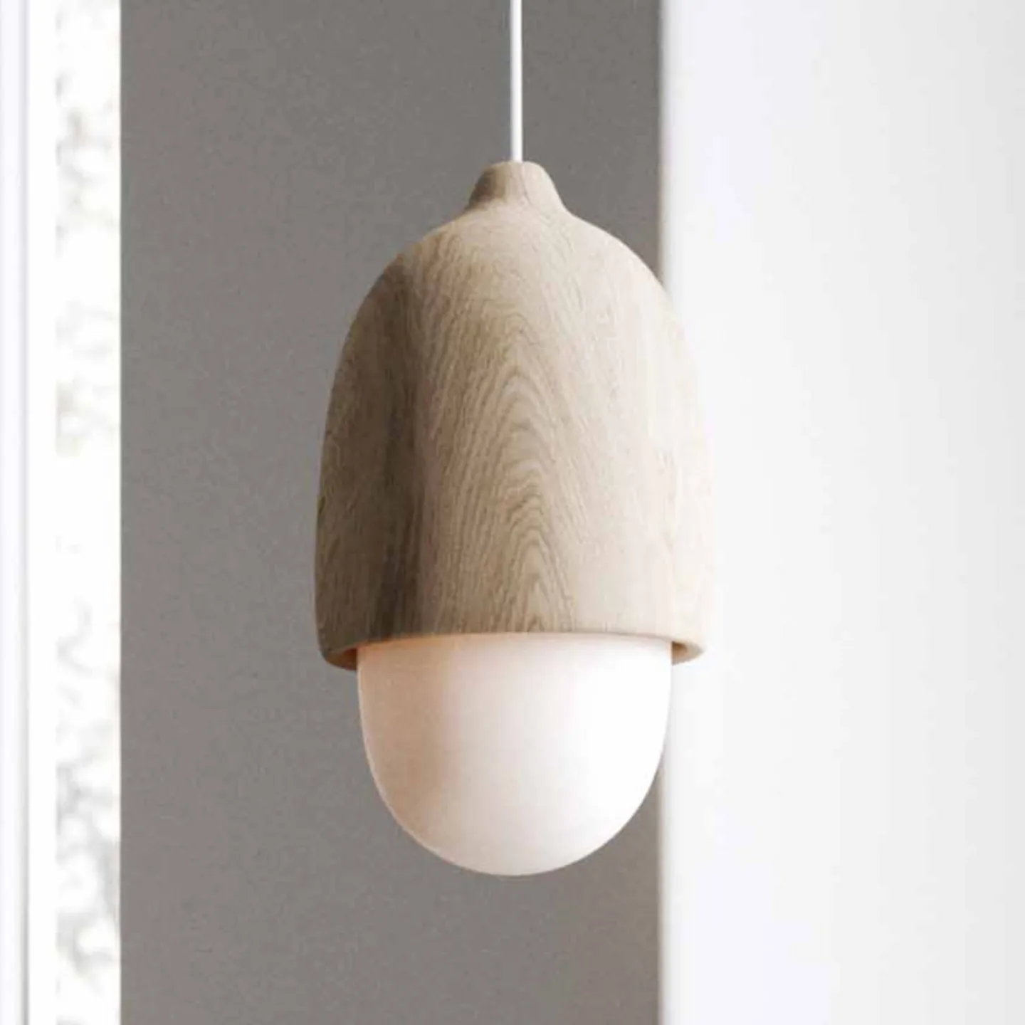 Terho Pendelleuchte Small Natural/White Opal - Mater Terho S - Wohnzimmer - Design - Holz - Einflammig