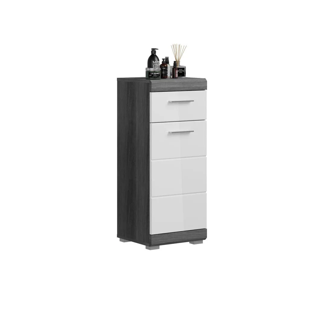 Scout Badschrank 1 Tür, 1 Schublade Hochglanz weiß,rauchfarbenen.