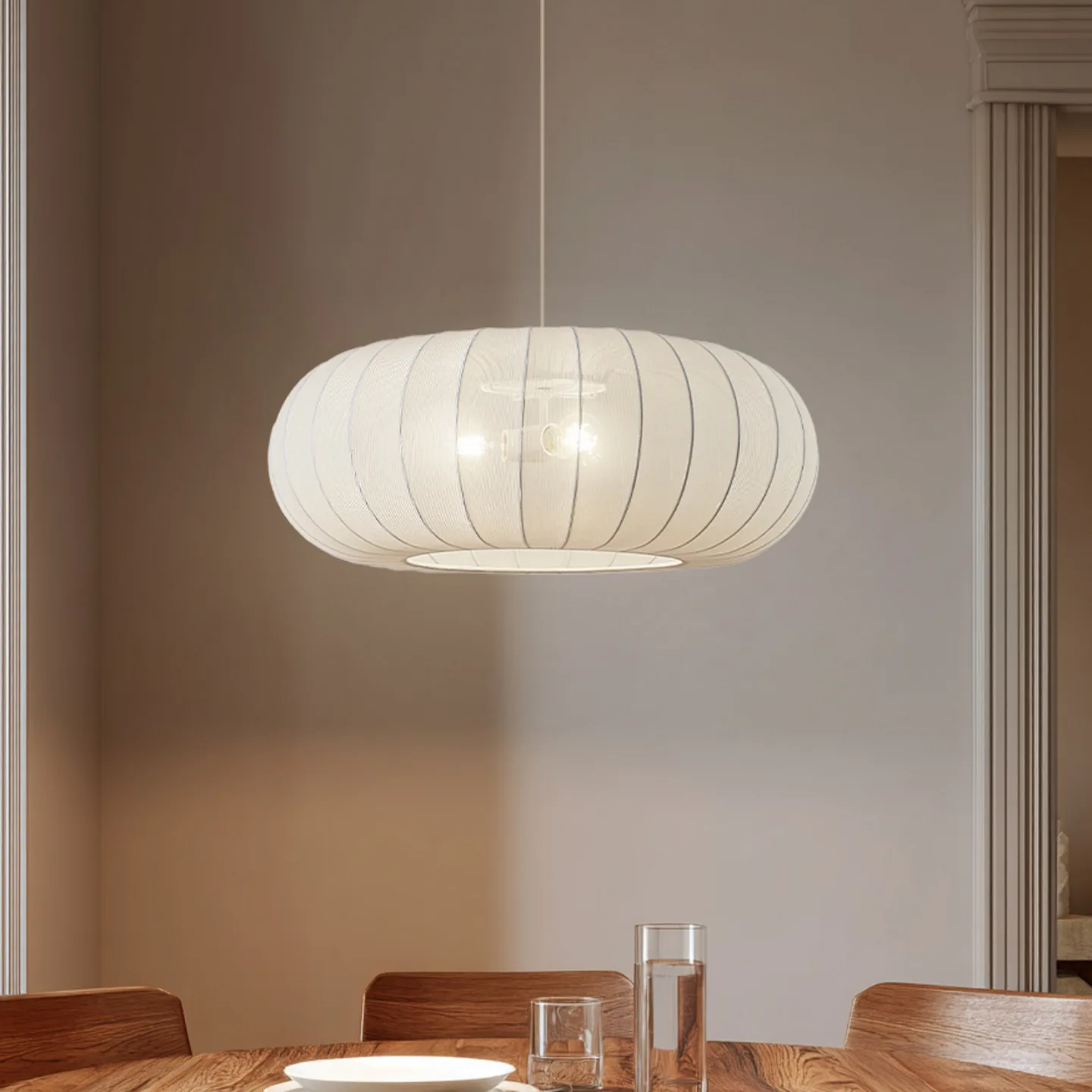 Helin Hängeleuchte, weiß, Ø 70 cm, 3 x E27, Textil - Lindby - Wohnzimmer - Skandinavisch - Stoff / Textil - Einflammig