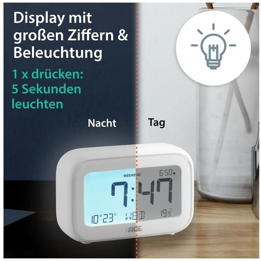 Wecker ADE Weiss Kunststoff