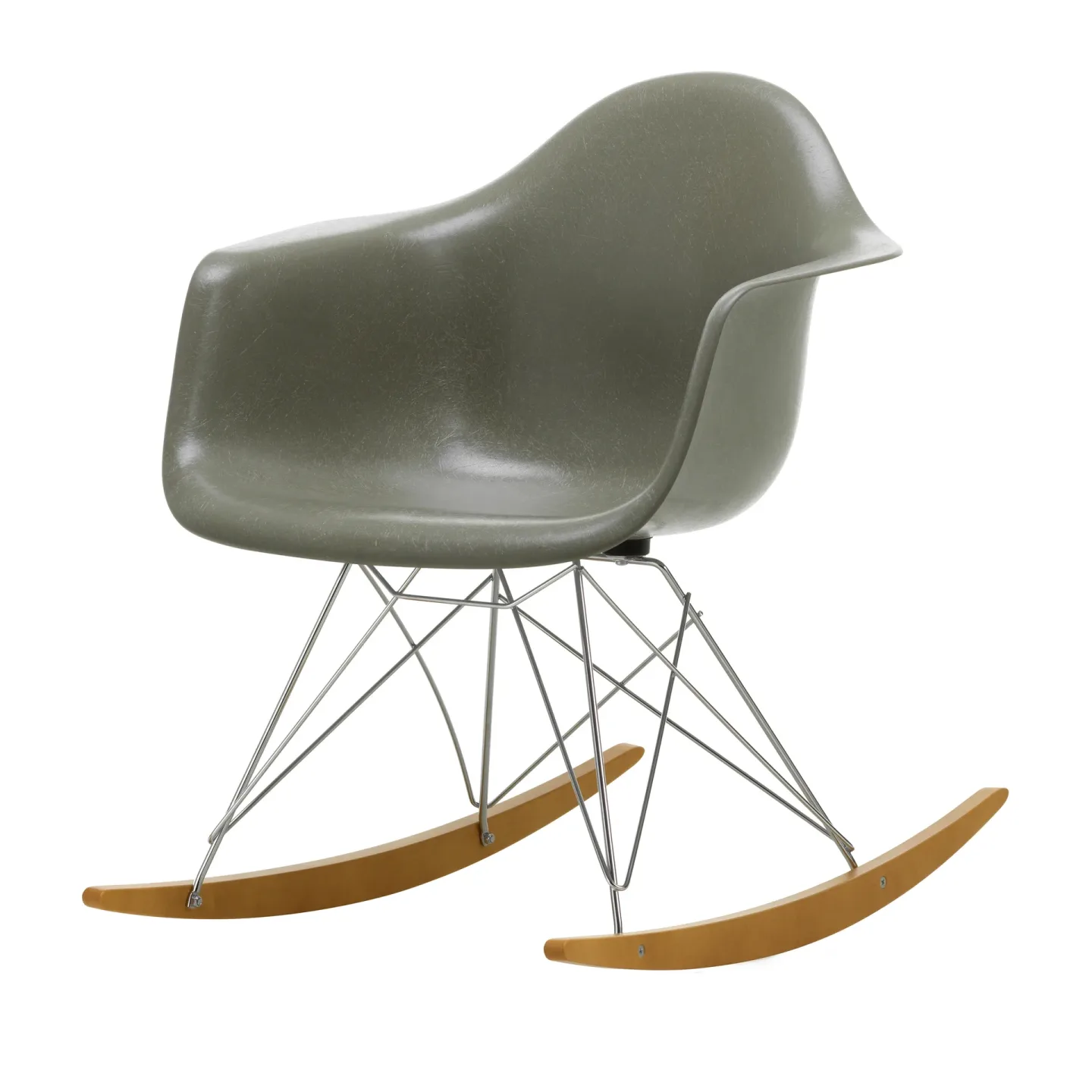 Vitra Eames fiberglass armchair RAR gungstol lönnmedar Raw umber-Chrome