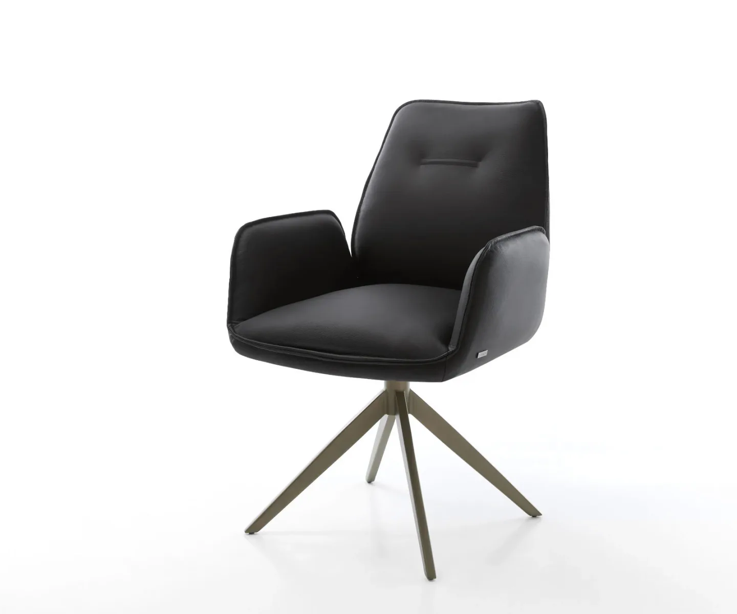Drehstuhl Zoa-Flex Echt-Leder Schwarz Kreuzgestell breit Effektfinish Titan 360° drehbar Wippfunktion Taschenfederkern