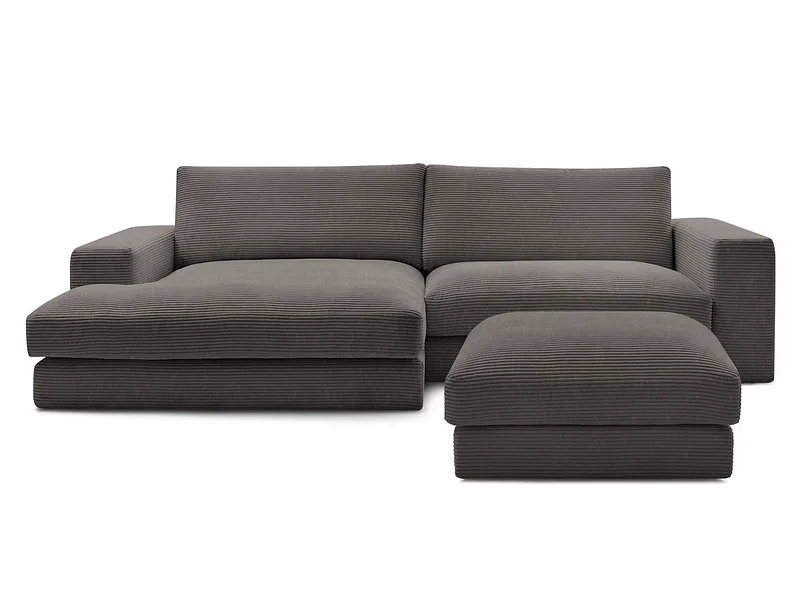 Ecksofa mit Hocker BOBOCHIC LEONARD Cord-Stoff rotbraun