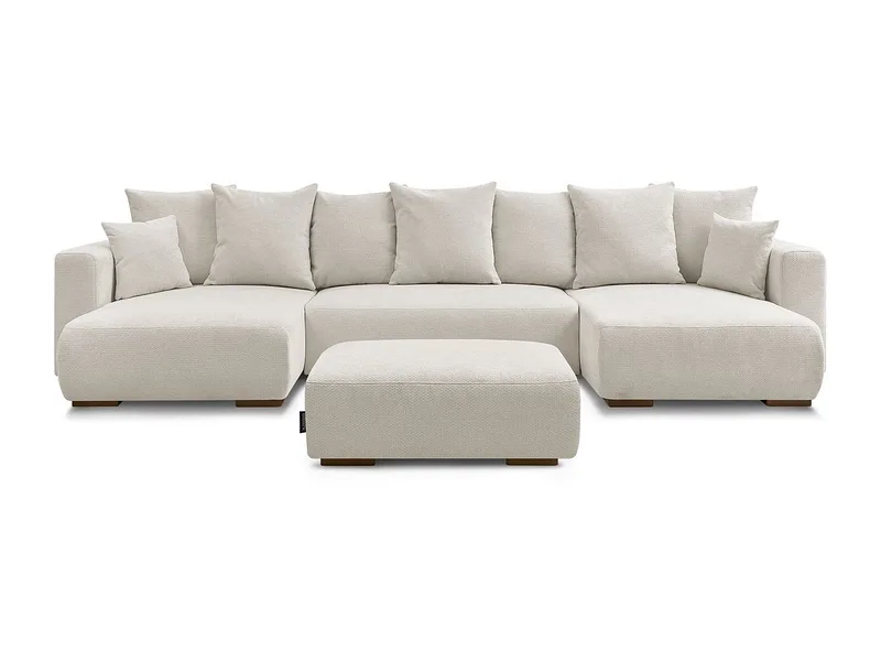 Panorama-Ecksofa mit Hocker BOBOCHIC SIDONIE Stoff chiniert beige