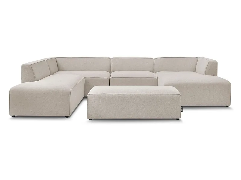 Panorama-Ecksofa mit Hocker BOBOCHIC MEGEVE Stoff chiniert beige