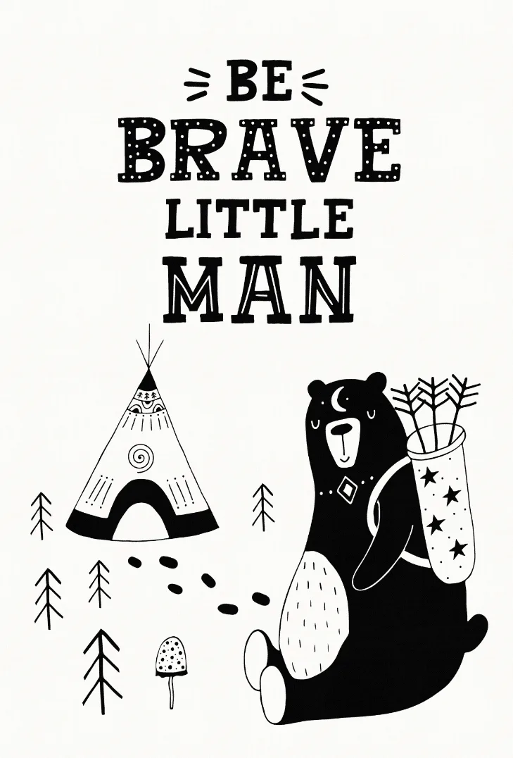 Barneteppe - Camping Bear (hvit) (Størrelse: 120 x 170 cm)